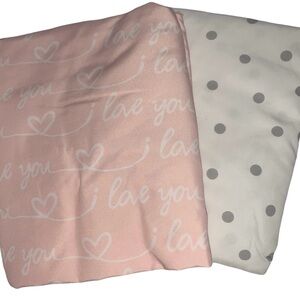 Modern Love Girls Crib Sheets Love Hearts Polka Dots Pink Gray Set Of 2